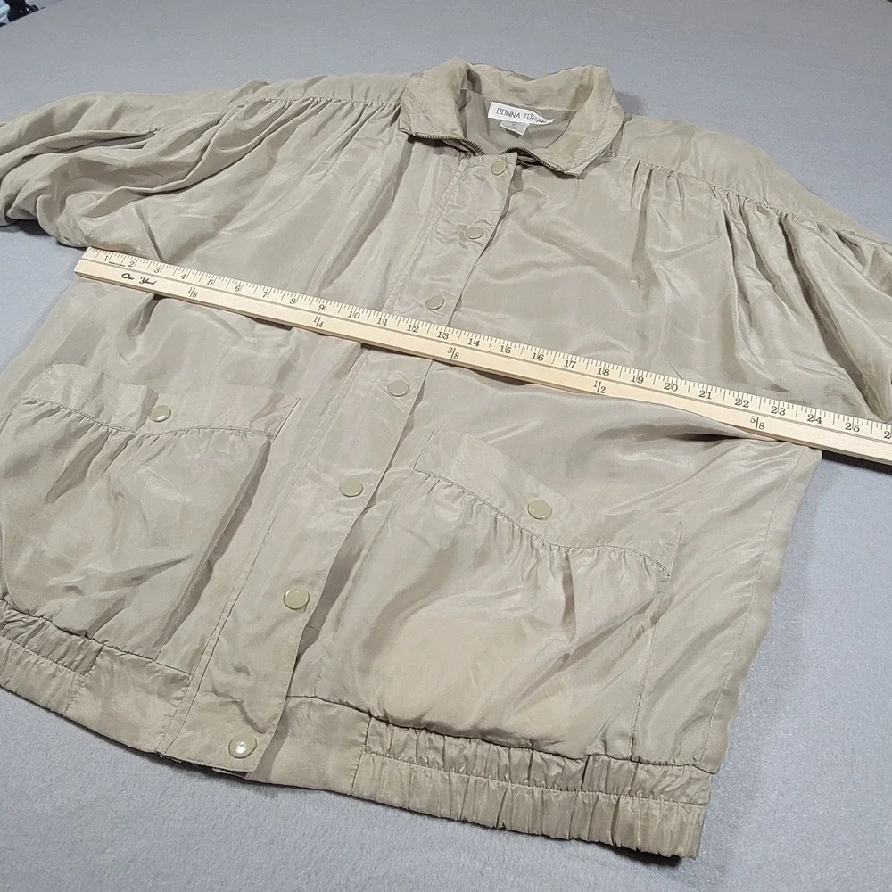 Vintage 80s Donna Toran Silk Jacket Beige Women's‎ Size Medium Shoulder Pads